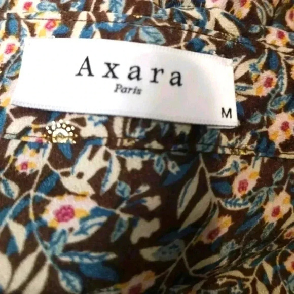 Axara Paris Chocolate Brown Teal Floral Print Collared Shirt Dress With Pockets - Picture 8 of 12